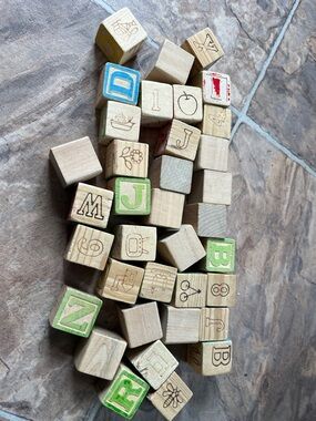 Wooden Alphabet Blocks Set - Green and Blue Letter Blocks for Kids